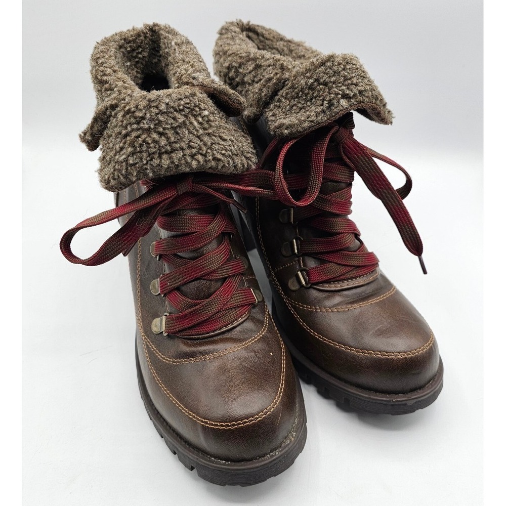 Jelly Pop Leal Combat Boots Womens 10 Brown Shearling Lined Vegan Heeled Lace Up